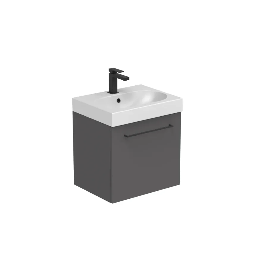 Saneux Austen 50cm 1 Drawer Wall Mounted Unit - Matte Iron Grey detail view - Image 2