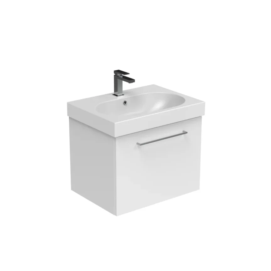 Saneux Austen 60cm 1 Drawer Wall Mounted Unit - Gloss White detail view - Image 2