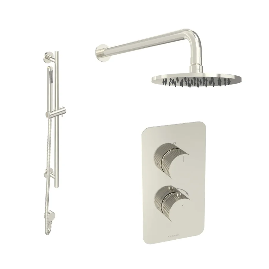 Saneux Cos 2 Way Shower Kit - W/ Slim Handset & Slider Rail & Shower Head - Fluted - Brushed Nickel product image - Image 1