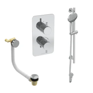 Saneux Cos 2 Way Shower Kit - W/ 3 Function Handset & Slider Rail & Bath Filler - Knurled - Chrome