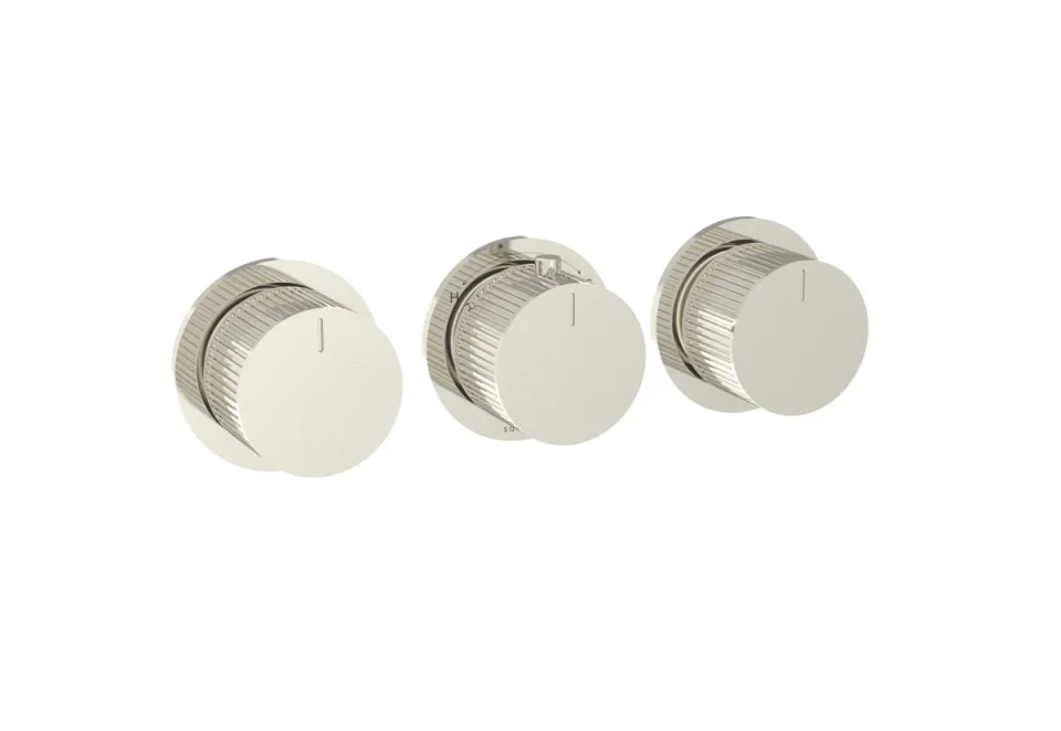 Saneux Cos 3 Way Thermostatic Shower Ring Valve Kit - W/ Fluted Handle - Portrait & Landscape - Brushed Nickel product image - Image 1