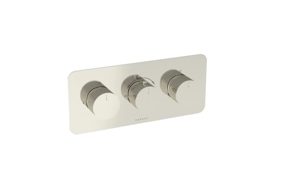 Saneux Cos 3 Way Thermostatic Shower Valve Kit - W/ Fluted Handle - Landscape - Brushed Nickel (pvd) product image - Image 1