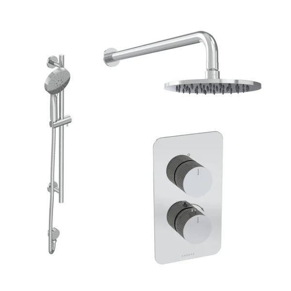 Saneux Cos 2 Way Shower Kit - W/ 3 Function Handset & Slider Rail & Shower Head - Fluted - Chrome