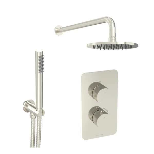Saneux Cos 2 Way Shower Kit - W/ Slim Handset - Fluted - Brushed Nickel