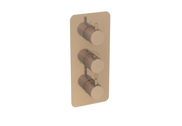 Saneux Cos 2 Way 3 Handle Thermostatic Shower Valve Kit - W/ Classic Handle - Portrait - Brushed Bronze (pvd)