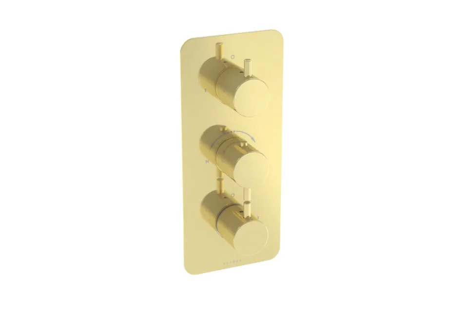 Saneux Cos 2 Way 3 Handle Thermostatic Shower Valve Kit - W/ Classic Handle - Portrait - Brushed Brass (pvd) product image - Image 1