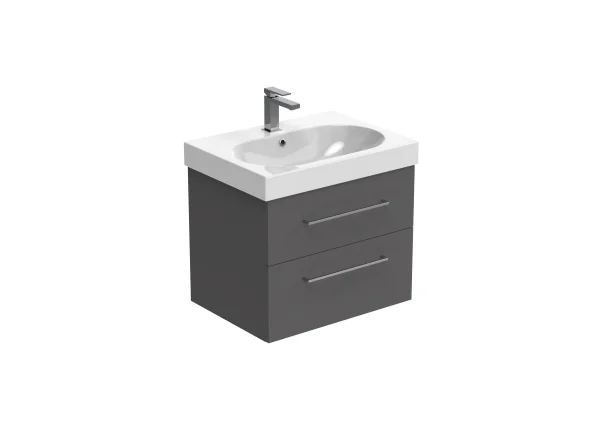 Saneux Austen 60cm 2 Drawer Wall Mounted Unit - Matte Iron Grey