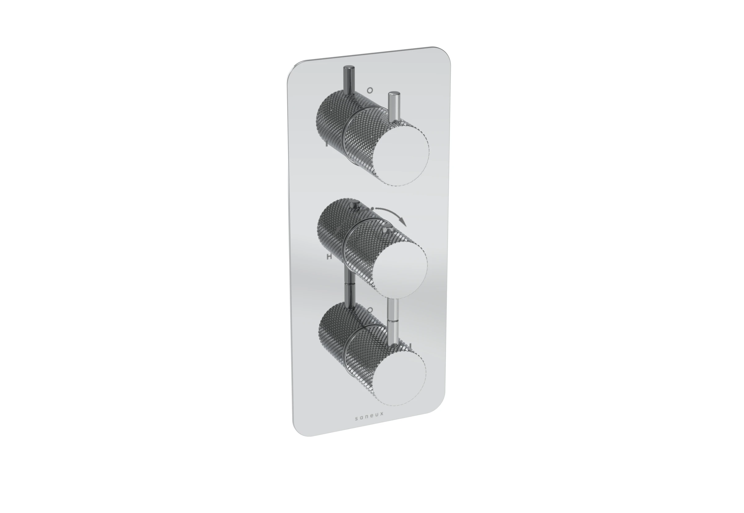 Saneux Cos 2 Way 3 Handle Thermostatic Shower Valve Kit - W/ Knurled Handle - Portrait - Chrome