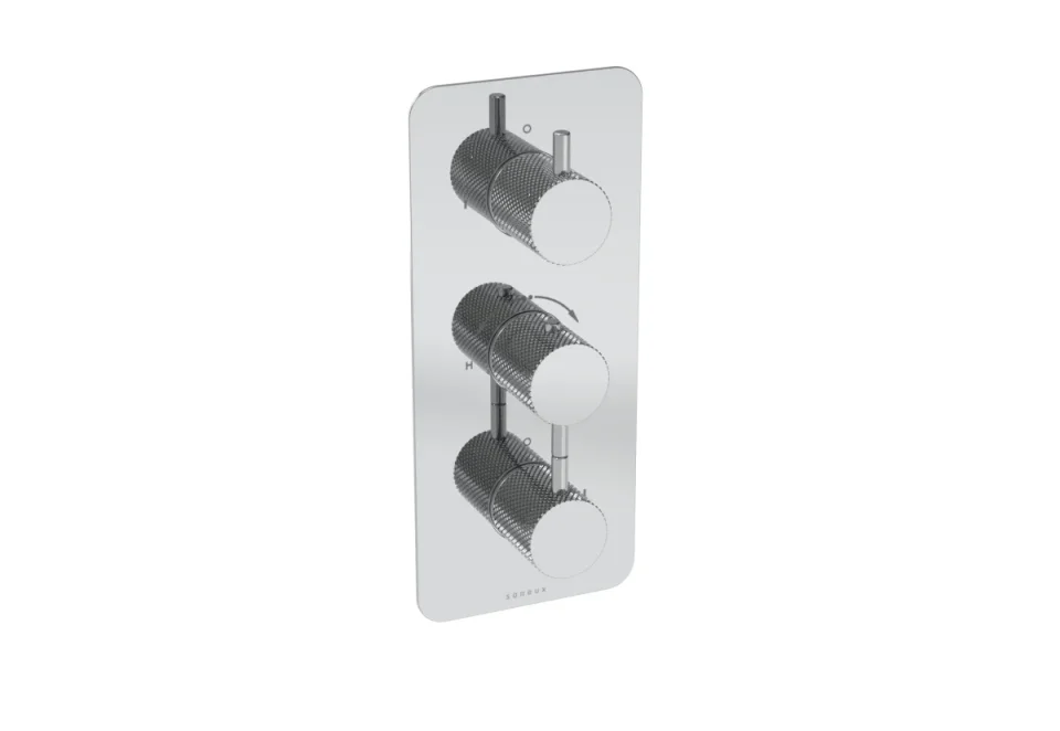 Saneux Cos 2 Way 3 Handle Thermostatic Shower Valve Kit - W/ Knurled Handle - Portrait - Chrome product image - Image 1