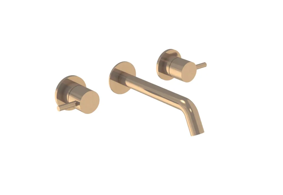 Saneux Cos 3 Tap Hole Wall Mounted Basin Mixer Kit - W/ Classic Spout (170mm) W/ Classic Handle - Brushed Bronze (pvd) product image - Image 1