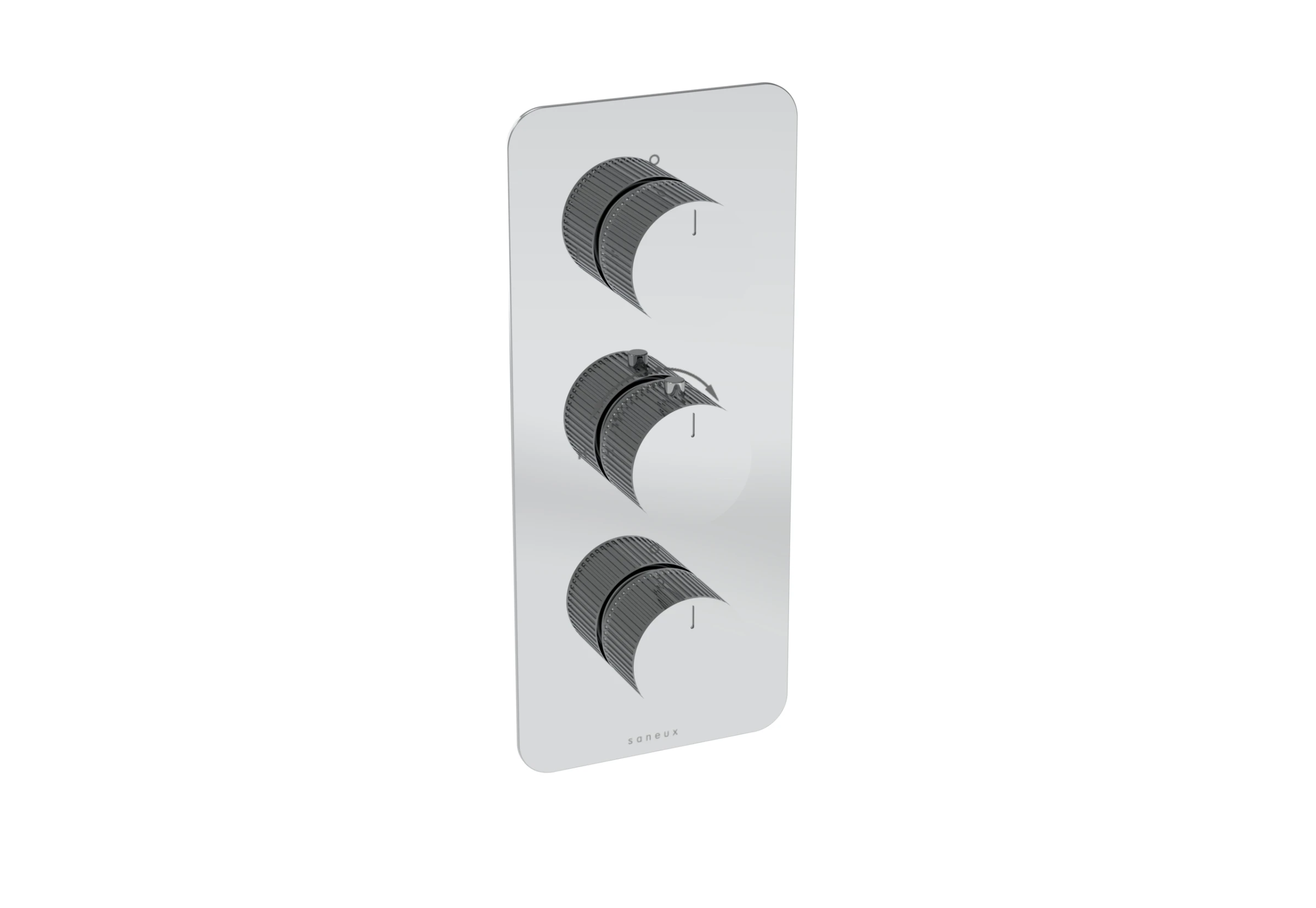Saneux Cos 2 Way 3 Handle Thermostatic Shower Valve Kit - W/ Fluted Handle - Portrait - Chrome