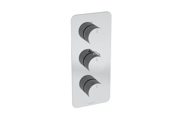 Saneux Cos 2 Way 3 Handle Thermostatic Shower Valve Kit - W/ Fluted Handle - Portrait - Chrome