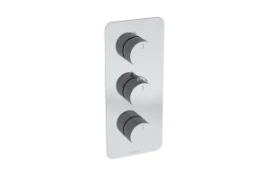 Saneux Cos 2 Way 3 Handle Thermostatic Shower Valve Kit - W/ Fluted Handle - Portrait - Chrome
