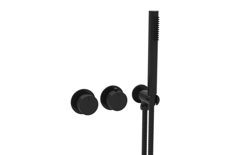 Saneux Cos 2 Way Thermostatic Shower Ring Valve Kit - W/ Fluted Handle & Handset - Portrait & Landscape - Satin Black product image - Image 1