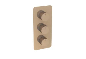 Saneux Cos 3 Way Thermostatic Shower Valve Kit - W/ Fluted Handle - Portrait - Brushed Bronze (pvd)