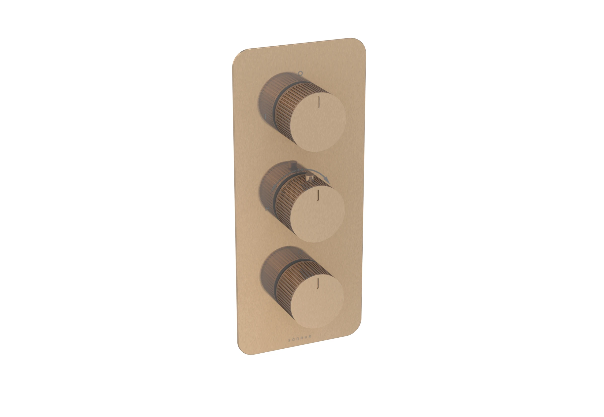 Saneux Cos 2 Way 3 Handle Thermostatic Shower Valve Kit - W/ Fluted Handle - Portrait - Brushed Bronze (pvd)