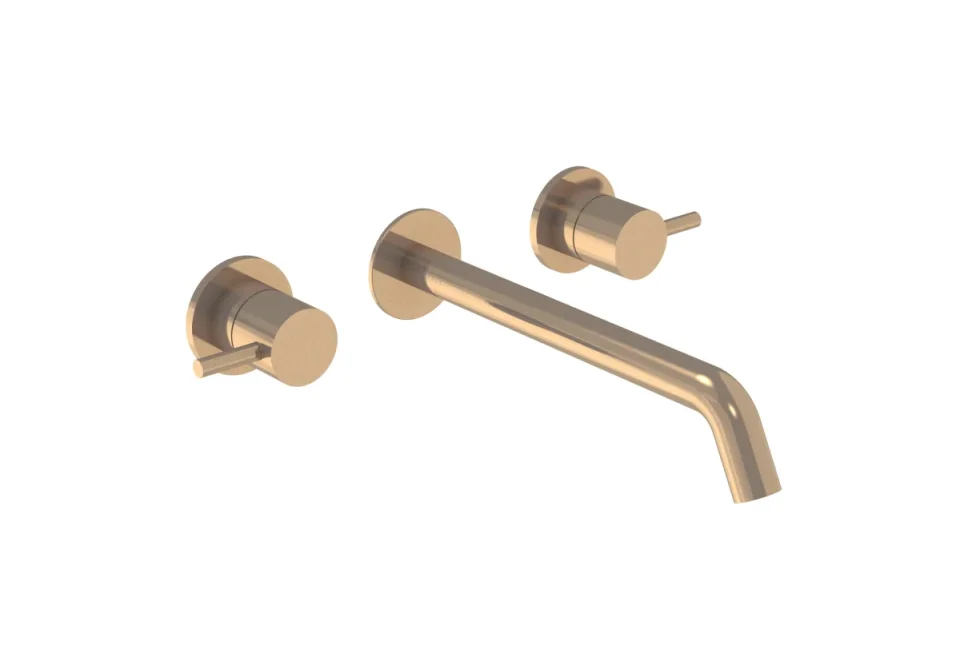 Saneux Cos 3 Tap Hole Wall Mounted Basin Mixer Kit - W/ Long Spout (220mm) W/ Classic Handle - Brushed Bronze (pvd) product image - Image 1