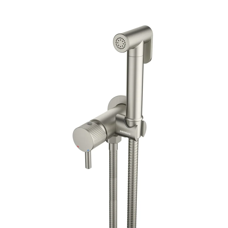 Saneux Cos Douche Kit With Fluted Handle - Brushed Nickel product image - Image 1