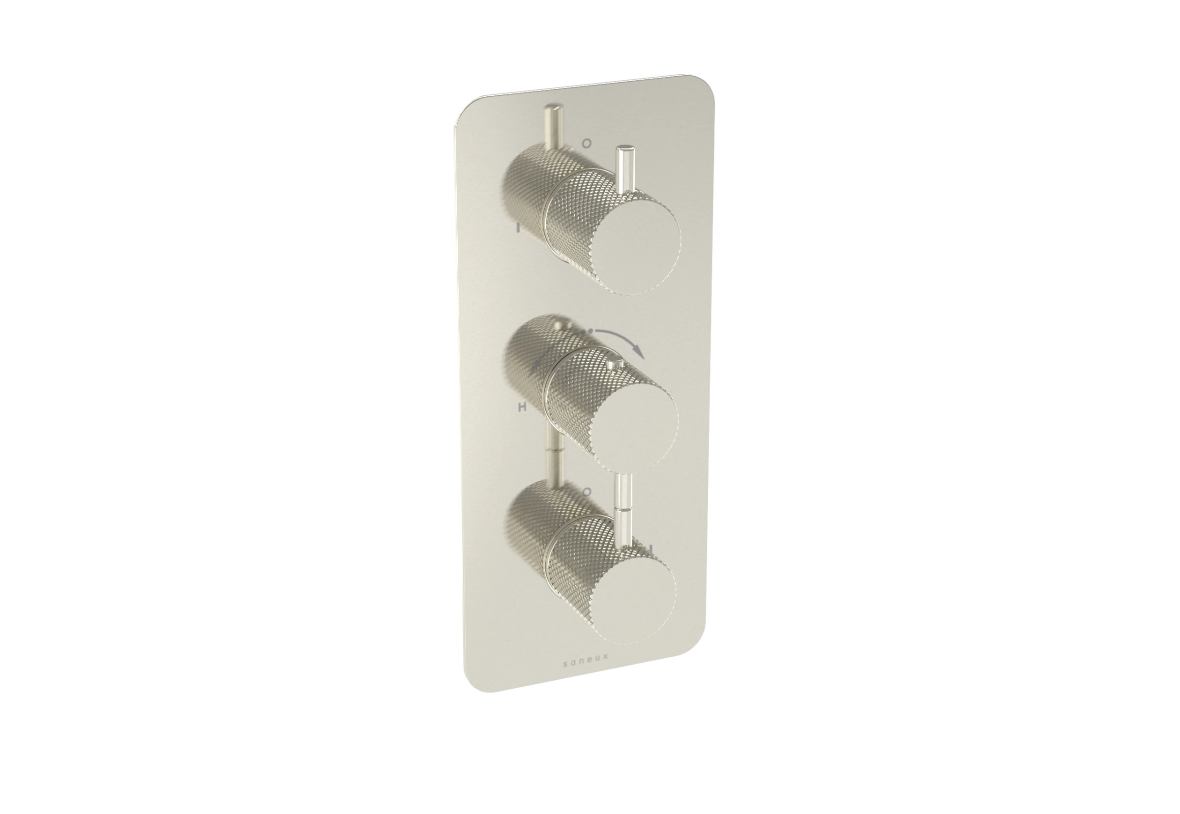 Saneux Cos 2 Way 3 Handle Thermostatic Shower Valve Kit - W/ Knurled Handle - Portrait - Brushed Nickel (pvd)