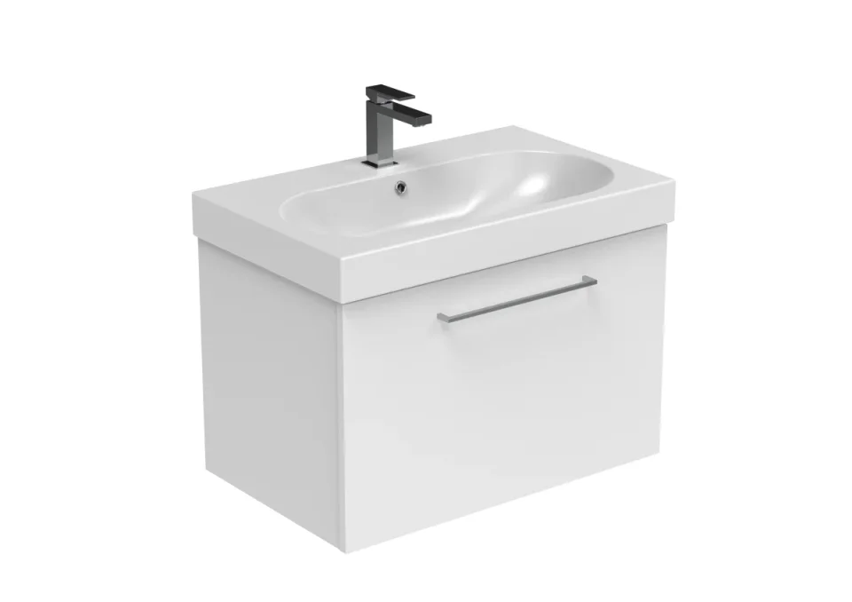 Saneux Austen 72cm 1 Drawer Wall Mounted Unit - Gloss White detail view - Image 3