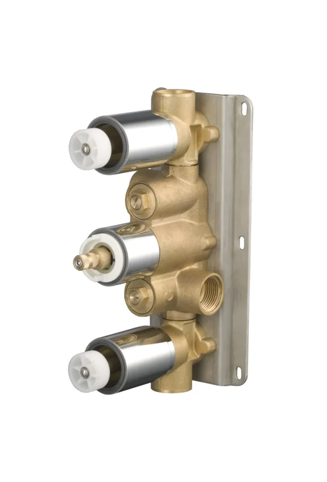 Saneux Thermostatic Valve Body With 2 Outlets & 3 Holes - Brass product image - Image 1