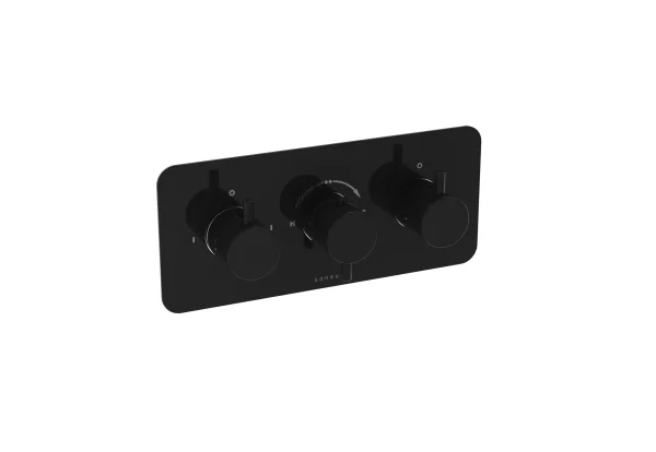 Saneux Cos 3 Way Thermostatic Shower Valve Kit - W/ Classic Handle - Landscape - Satin Black (pvd)