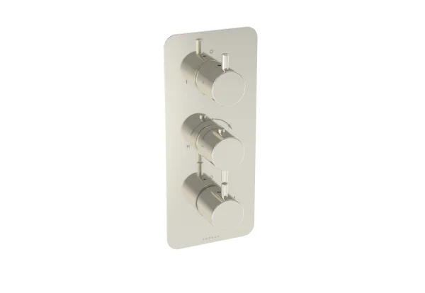 Saneux Cos 2 Way 3 Handle Thermostatic Shower Valve Kit - W/ Classic Handle - Portrait - Brushed Nickel (pvd)