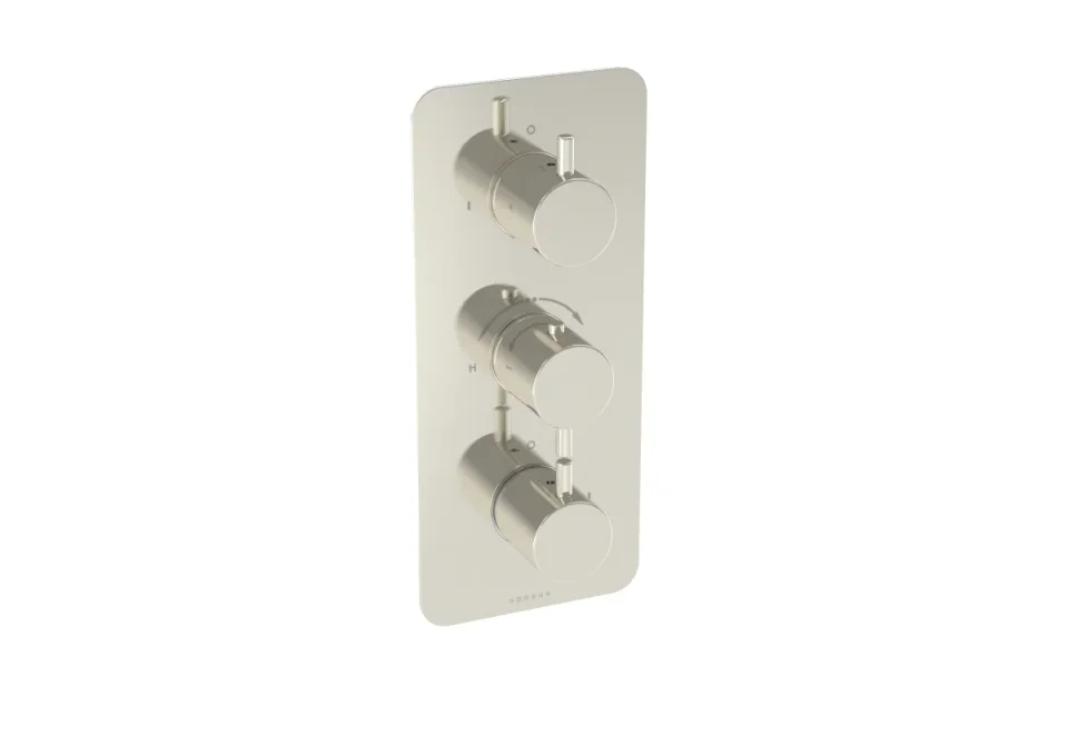 Saneux Cos 2 Way 3 Handle Thermostatic Shower Valve Kit - W/ Classic Handle - Portrait - Brushed Nickel (pvd) product image - Image 1