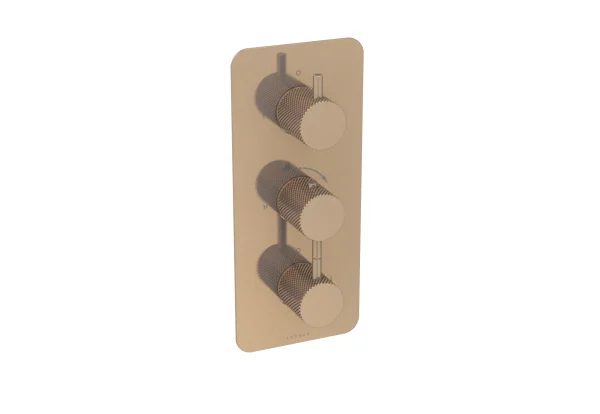 Saneux Cos 3 Way Thermostatic Shower Valve Kit - W/ Knurled Handle - Portrait - Brushed Bronze (pvd)