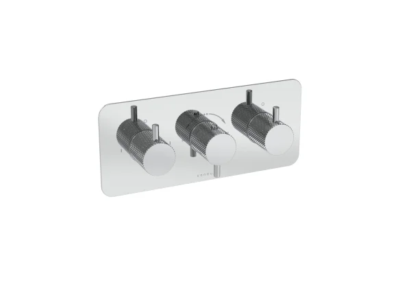 Saneux Cos 2 Way 3 Handle Thermostatic Shower Valve Kit - W/ Knurled Handle - Landscape - Chrome