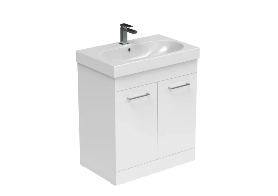 Saneux Austen 72cm 2 Door Floor Standing Unit - Gloss White detail view - Image 3