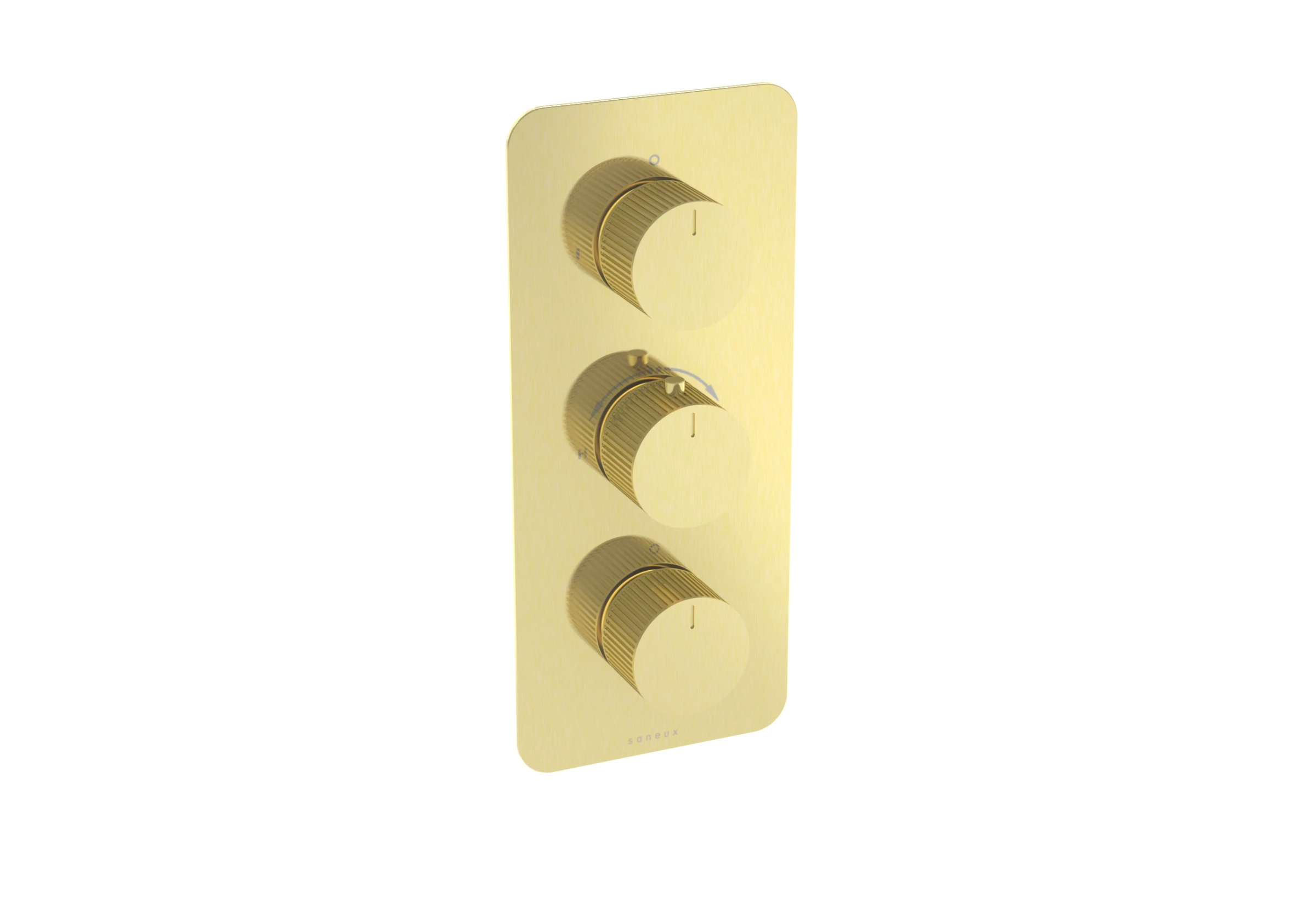 Saneux Cos 3 Way Thermostatic Shower Valve Kit - W/ Fluted Handle - Portrait - Brushed Brass (pvd)
