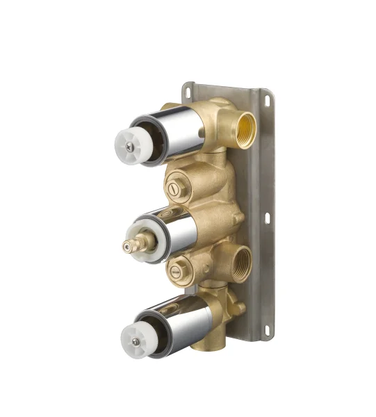 Saneux Shower Thermostatic Valve Body With 3 Outlets & 3 Holes - Brass
