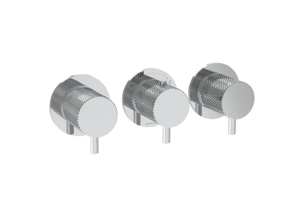 Saneux Cos 3 Way Thermostatic Shower Ring Valve Kit - W/ Knurled Handle - Portrait & Landscape - Chrome