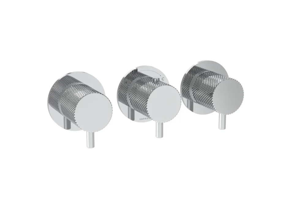 Saneux Cos 3 Way Thermostatic Shower Ring Valve Kit - W/ Knurled Handle - Portrait & Landscape - Chrome product image - Image 1