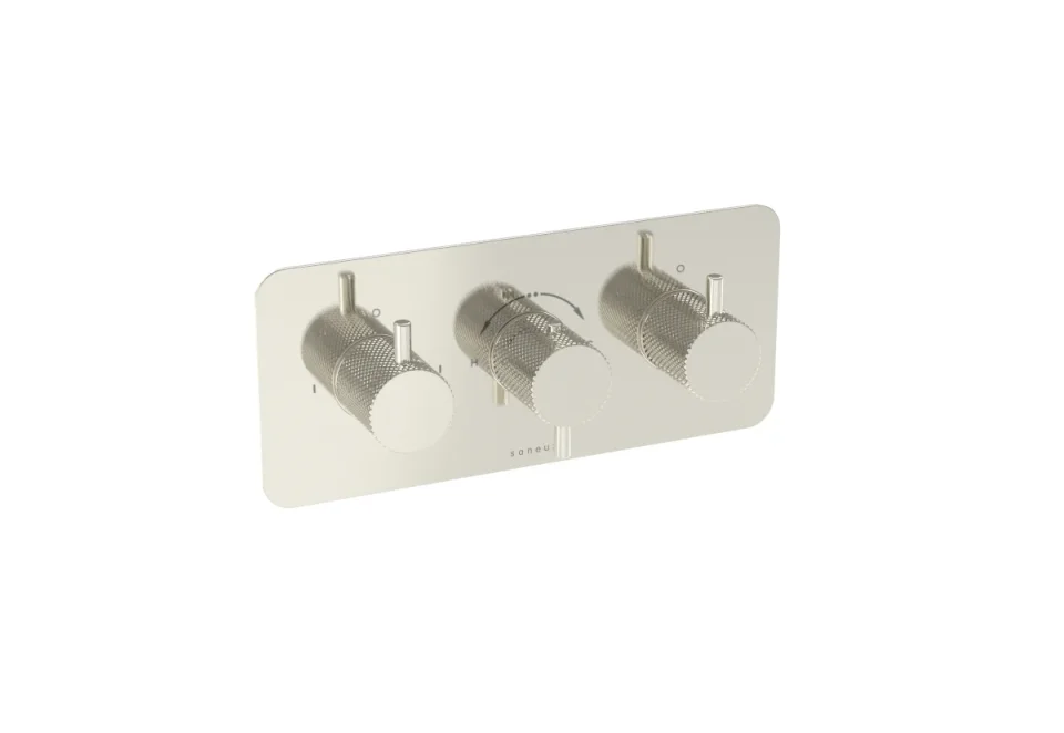 Saneux Cos 3 Way Thermostatic Shower Valve Kit - W/ Knurled Handle - Landscape - Brushed Nickel (pvd) product image - Image 1