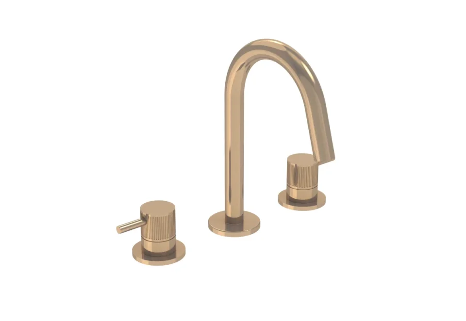 Saneux Cos 3 Tap Hole Deck Mounted Basin Mixer Kit - W/ Fluted Handle - Brushed Bronze (pvd) product image - Image 1