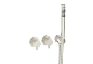 Saneux Cos 2 Way Thermostatic Shower Ring Valve Kit - W/ Knurled Handle & Handset - Portrait & Landscape - Brushed Nickel