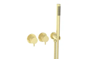 Saneux Cos 2 Way Thermostatic Shower Ring Valve Kit - W/ Knurled Handle & Handset - Portrait & Landscape - Brushed Brass