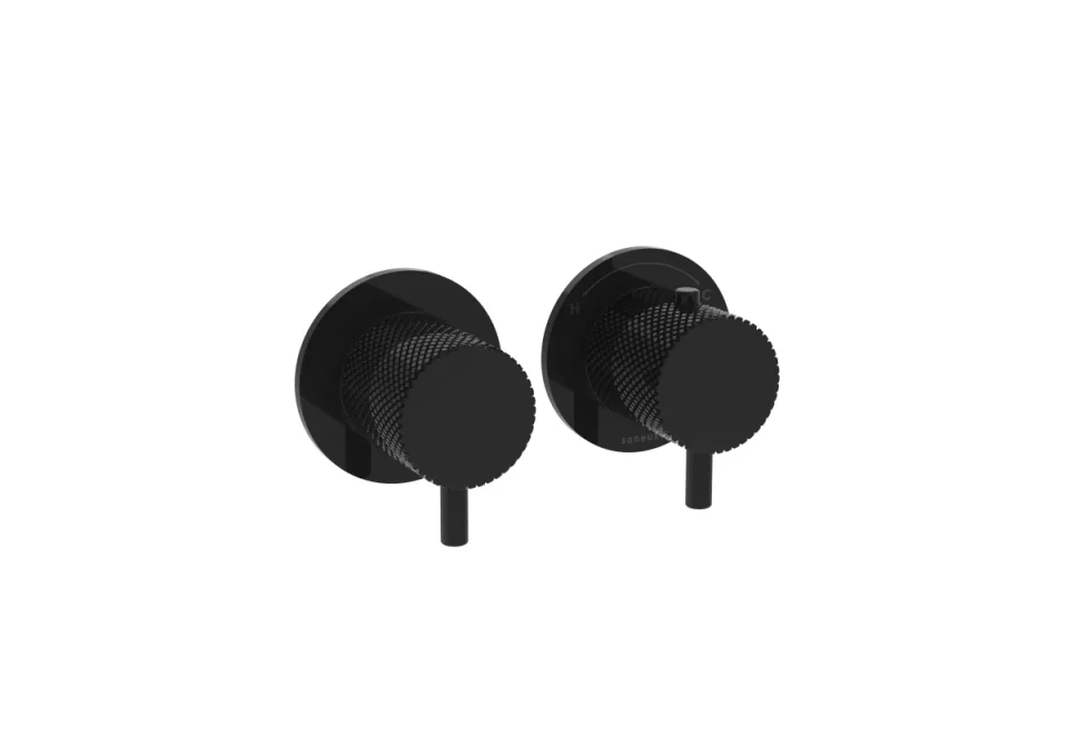 Saneux Cos 2 Way Thermostatic Shower Ring Valve Kit - W/ Knurled Handle - Portrait & Landscape - Satin Black product image - Image 1