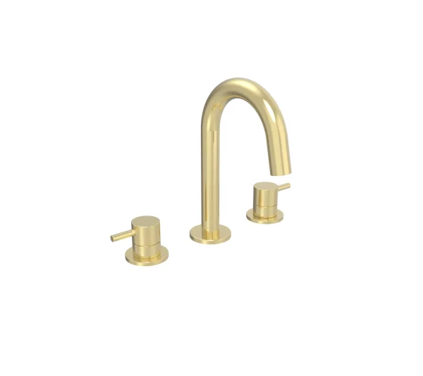 Saneux Cos 3 Piece Deck Mounted Basin Mixer - Brushed Brass