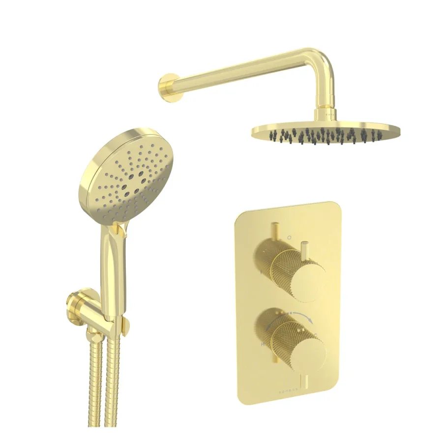 Saneux Cos 2 Way Shower Kit - W/ 3 Function Handset & Shower Head - Knurled - Brushed Brass product image - Image 1