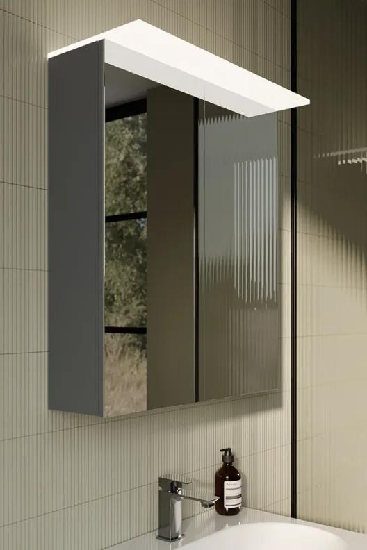 Saneux Austen 60cm 2 Door Electric Mirror Cabinet - Matte Iron Grey detail view - Image 4