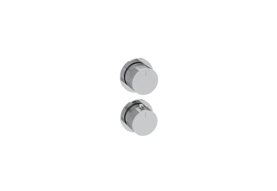 Saneux Cos 2 Way Thermostatic Shower Ring Valve Kit - W/ Fluted Handle - Portrait & Landscape - Chrome detail view - Image 2