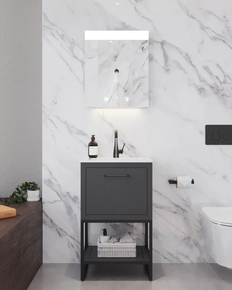 Saneux Kingsbury 50cm 1 Drawer Floor Standing Unit - Matte Anthracite detail view - Image 7