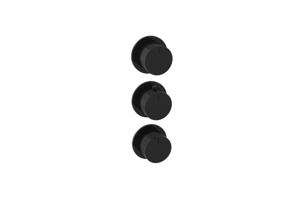 Saneux Cos 3 Way Thermostatic Shower Ring Valve Kit - W/ Fluted Handle - Portrait & Landscape - Satin Black detail view - Image 2