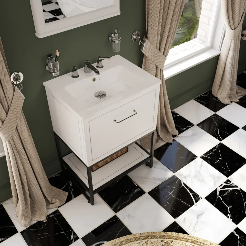 Saneux Kingsbury 60cm 1 Drawer Floor Standing Unit - Matte White detail view - Image 7
