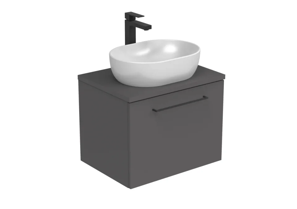 Saneux Austen 60cm 1 Drawer Wall Mounted Unit - Matte Iron Grey detail view - Image 6