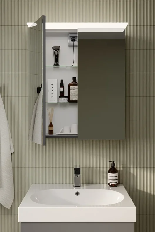 Saneux Austen 60cm 2 Door Electric Mirror Cabinet - Matte Iron Grey detail view - Image 6
