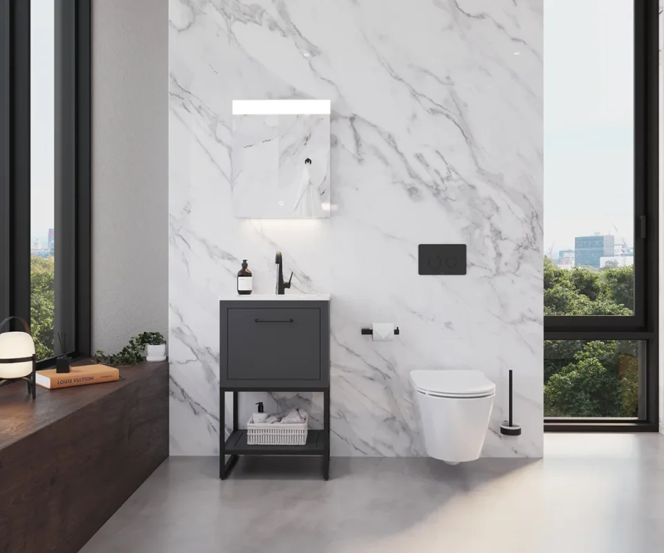 Saneux Kingsbury 50cm 1 Drawer Floor Standing Unit - Matte Anthracite detail view - Image 9